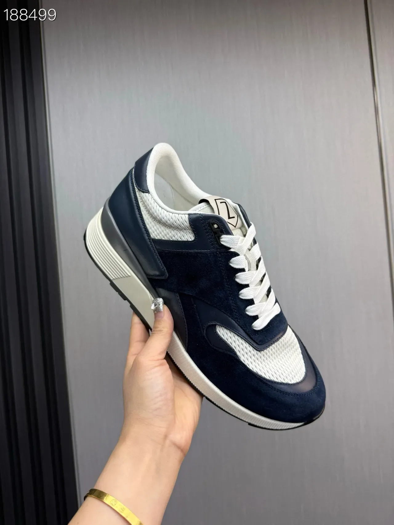 Zegna Bleu Marine Blanc Bicolore Daim Et Maille Supérieure Hybride Chaussures Lifestyle 5