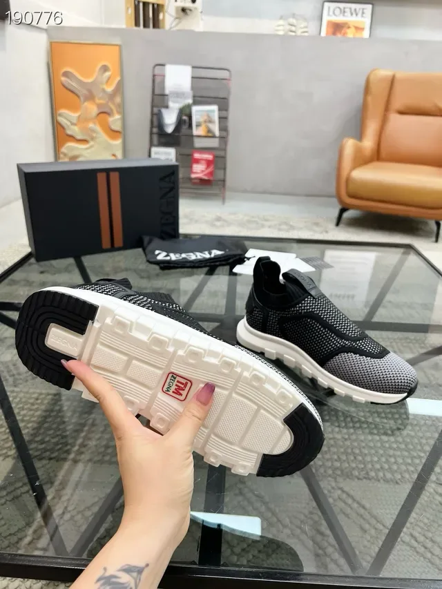 Zegna Oasi رمادي أسود نسيج شبكي علوي كم معزول حذاء لايف ستايل رياضي 3