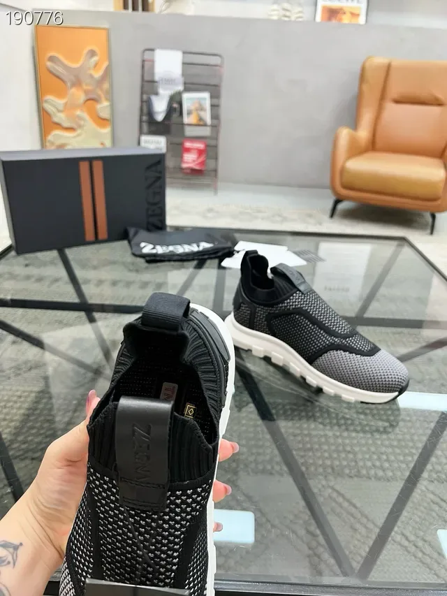 Zegna Oasi رمادي أسود نسيج شبكي علوي كم معزول حذاء لايف ستايل رياضي 4