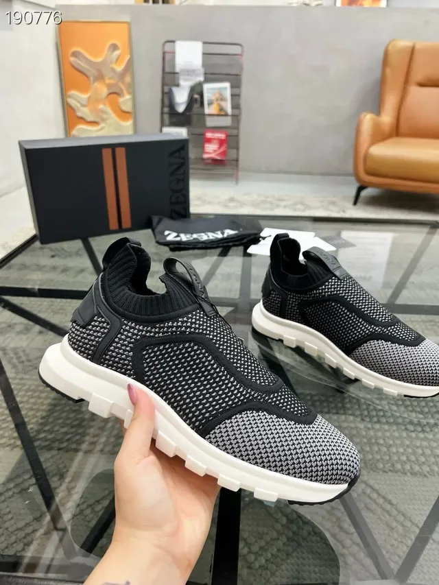 Zegna Oasi رمادي أسود نسيج شبكي علوي كم معزول حذاء لايف ستايل رياضي 6