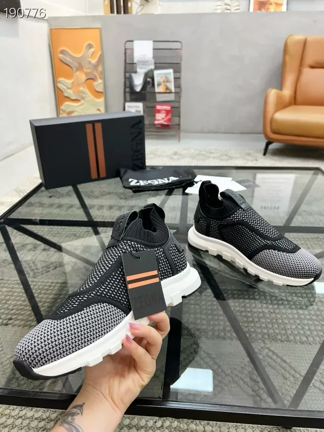 Zegna Oasi رمادي أسود نسيج شبكي علوي كم معزول حذاء لايف ستايل رياضي 8