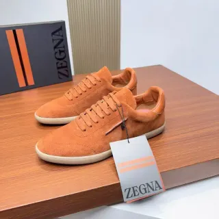 Zegna Orange Suede Low-Top Lifestyle Sneakers