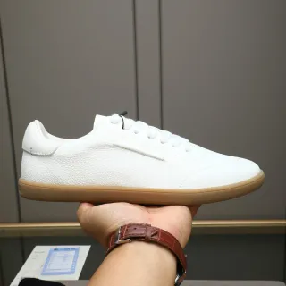 Zegna 白色纹理皮革低帮运动鞋