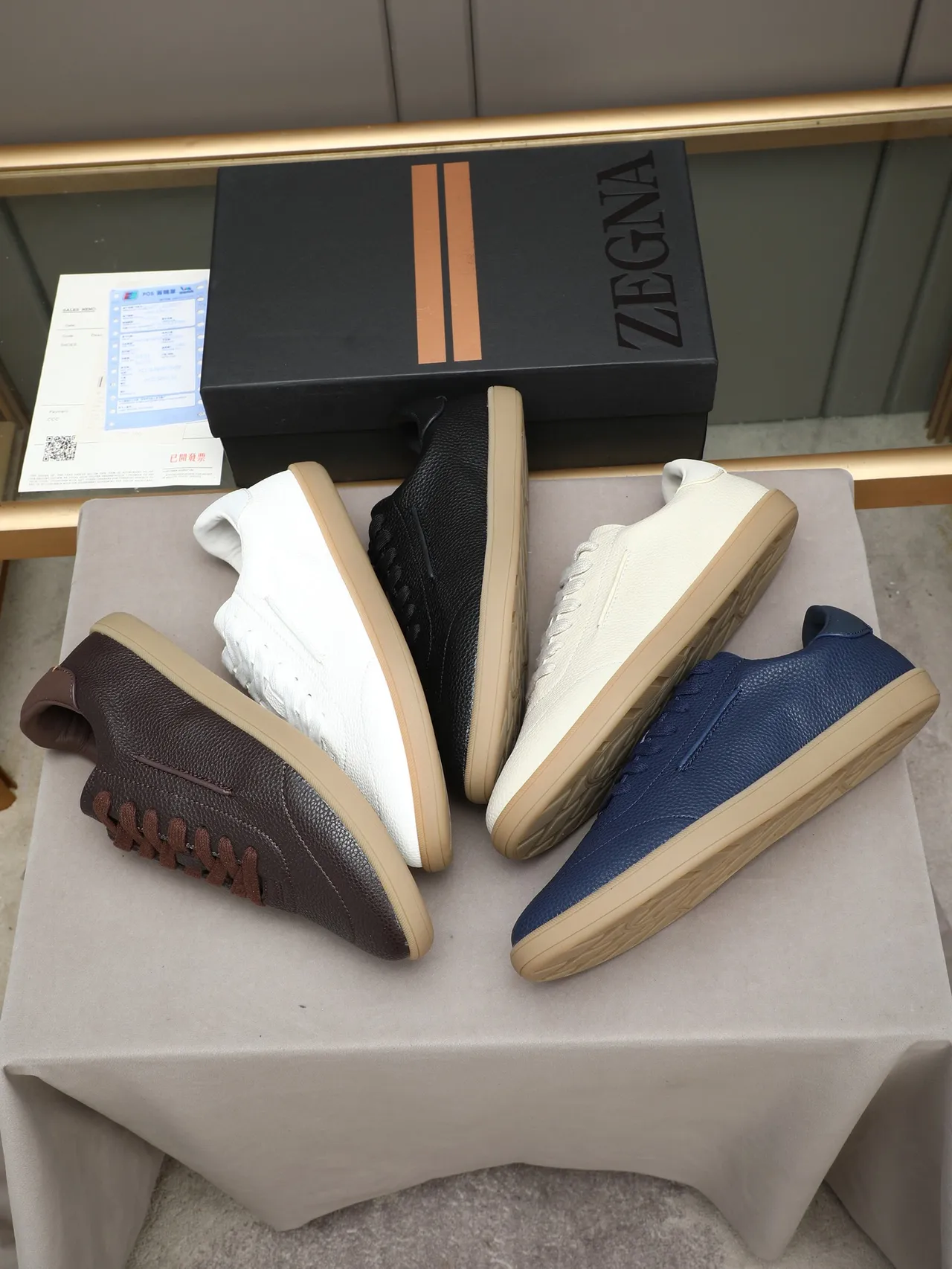 Zegna White Textured Leather Low-Top Sneaker 2