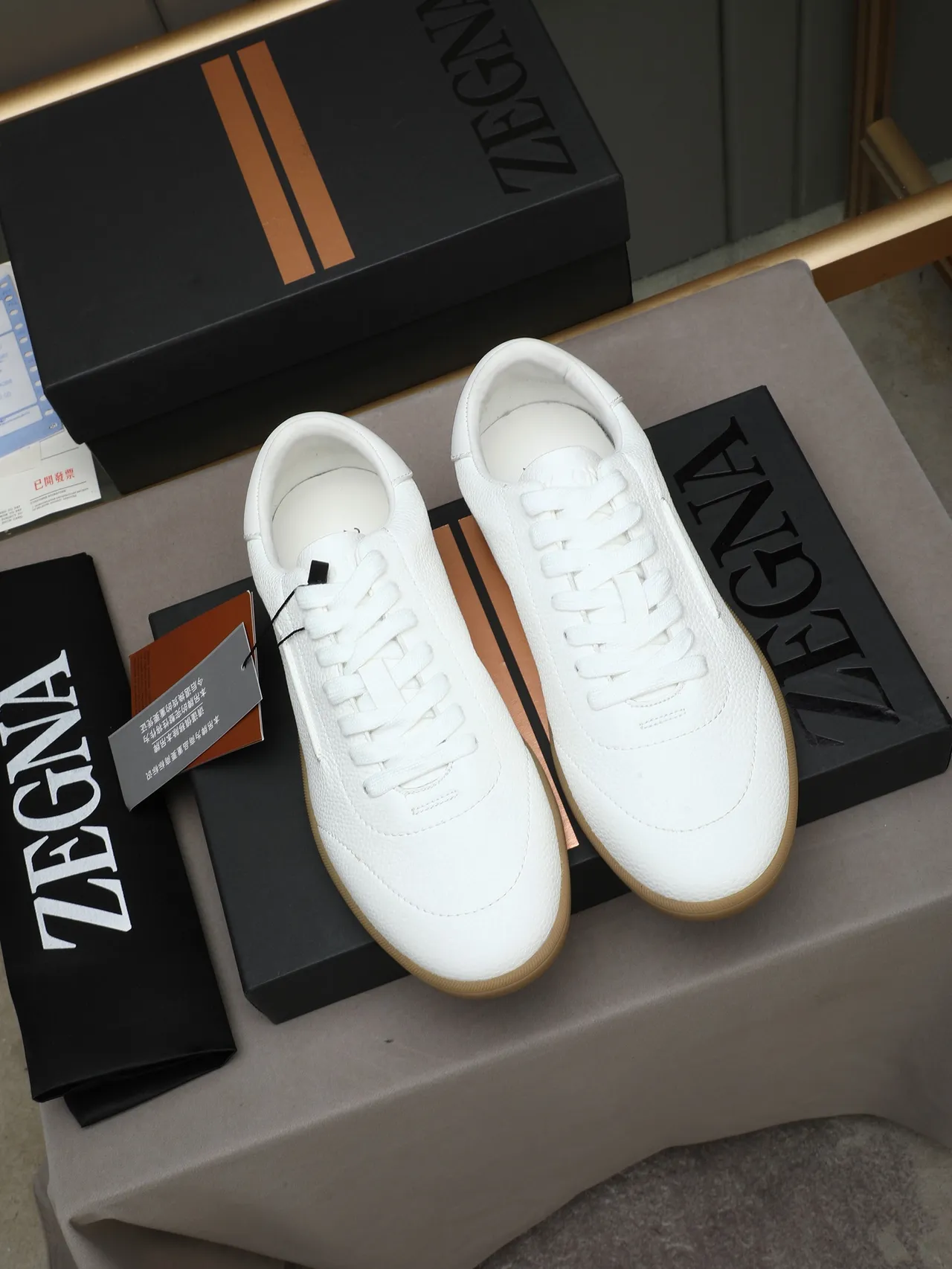 Zegna White Textured Leather Low-Top Sneaker 3