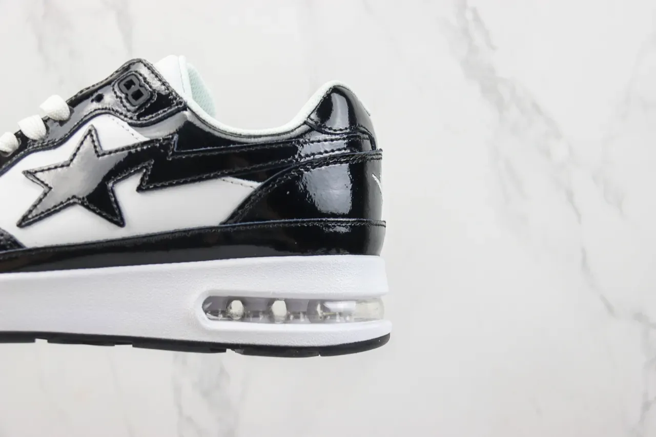 A Bathing Ape BAPE STA Air Black White tênis de estilo de vida 7