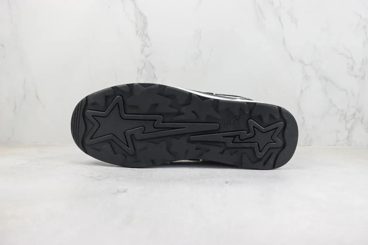 A Bathing Ape BAPE STA Air Black White tênis de estilo de vida 8