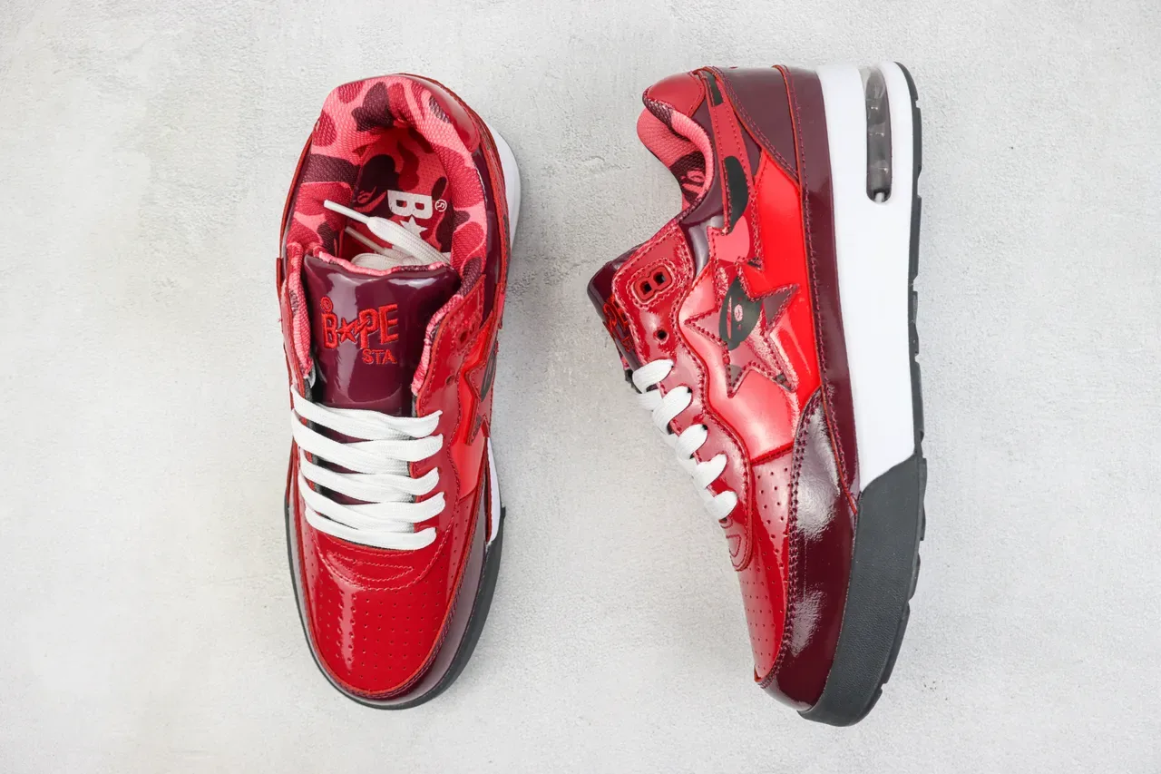 A Bathing Ape BAPE STA Glossy Red Burgundy Lifestyle Sneakers 3