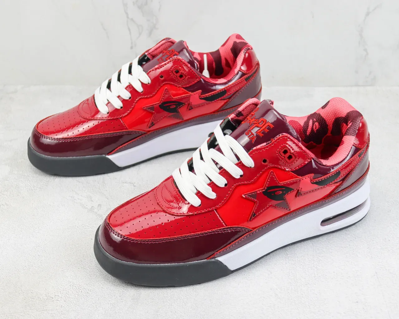 A Bathing Ape BAPE STA Glossy Red Burgundy Lifestyle Sneakers 4