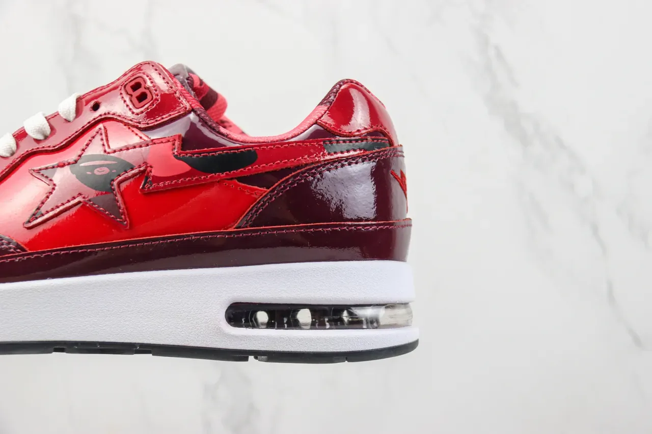 A Bathing Ape BAPE STA Glossy Red Burgundy Lifestyle Sneakers 7