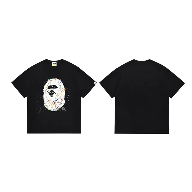 A Bathing Ape Paint Splatter Ape Head Black T-Shirt 3