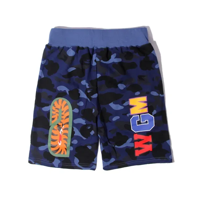 A Bathing Ape Shark Blue Multicolor Camouflage Print Face Graphic Shorts 2