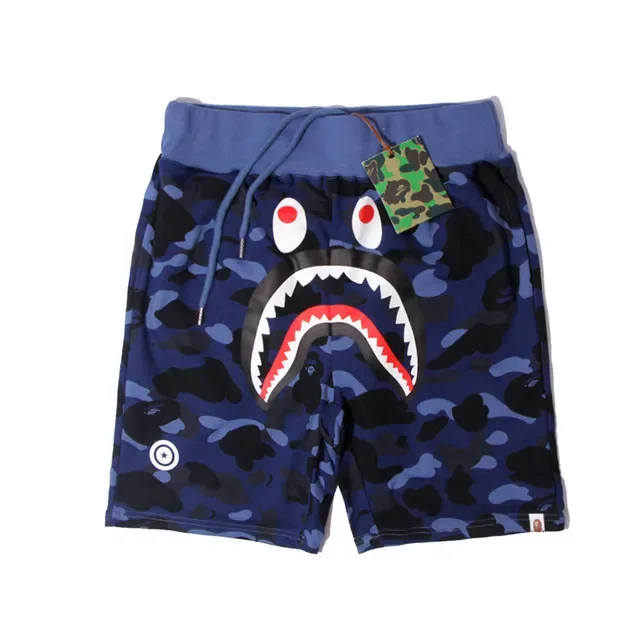 A Bathing Ape Shark Blue Multicolor Camouflage Print Face Graphic Shorts 3