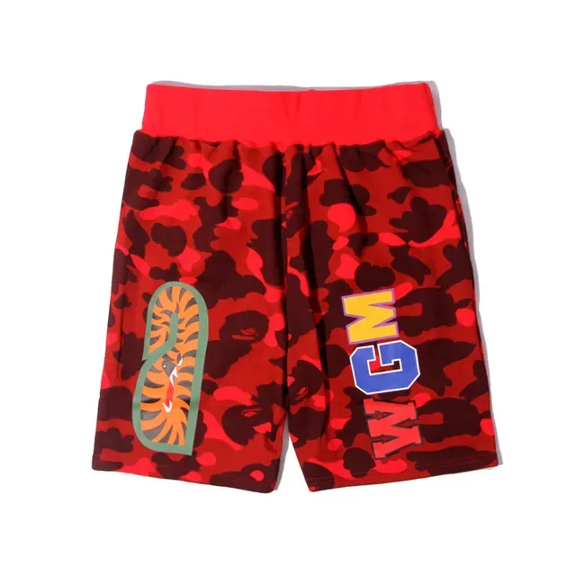A Bathing Ape Shark Blue Multicolor Camouflage Print Face Graphic Shorts 4
