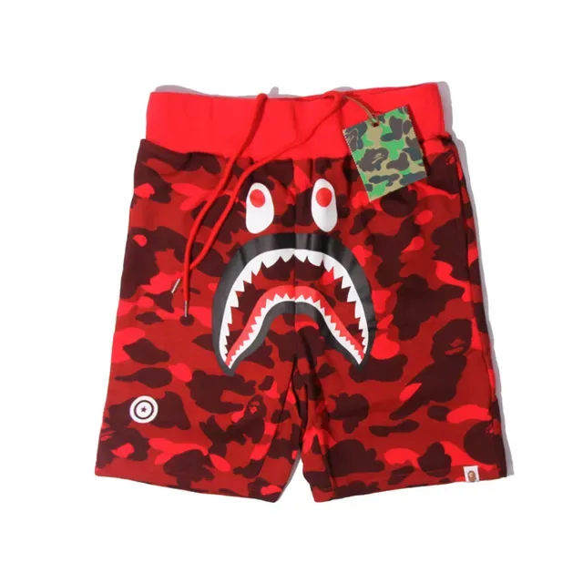 A Bathing Ape Shark Blue Multicolor Camouflage Print Face Graphic Shorts 5