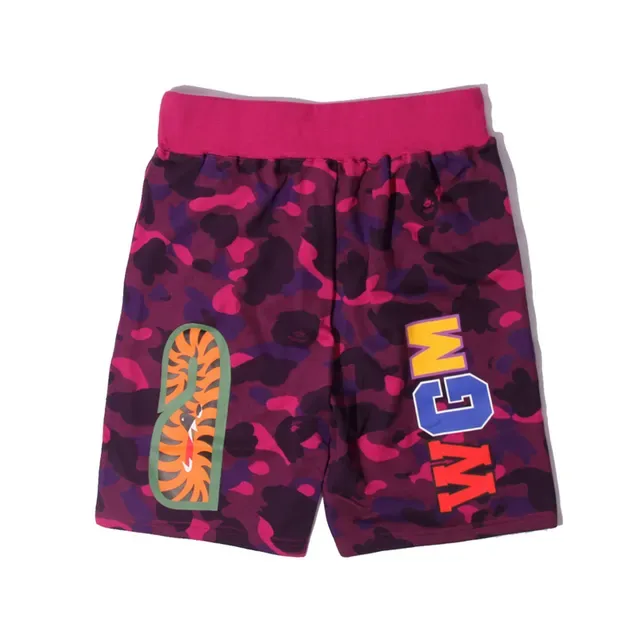 A Bathing Ape Shark Blue Multicolor Camouflage Print Face Graphic Shorts 6