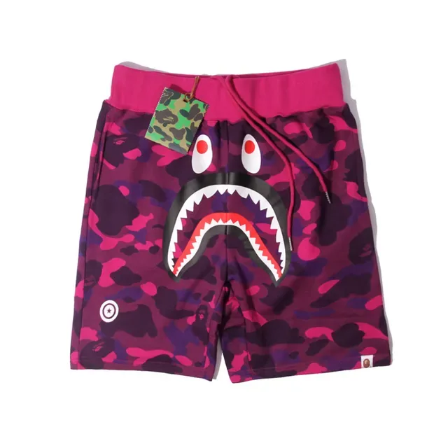 A Bathing Ape Shark Blue Multicolor Camouflage Print Face Graphic Shorts 7