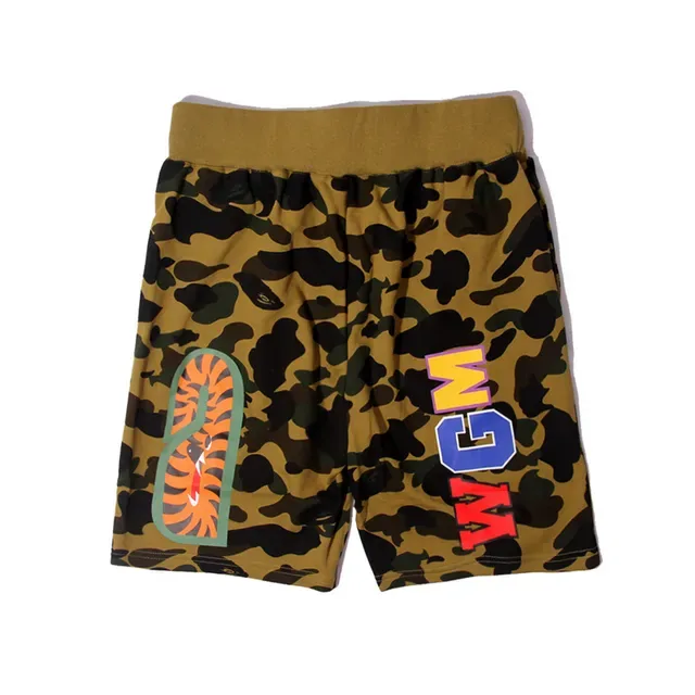 A Bathing Ape Shark Blue Multicolor Camouflage Print Face Graphic Shorts 8