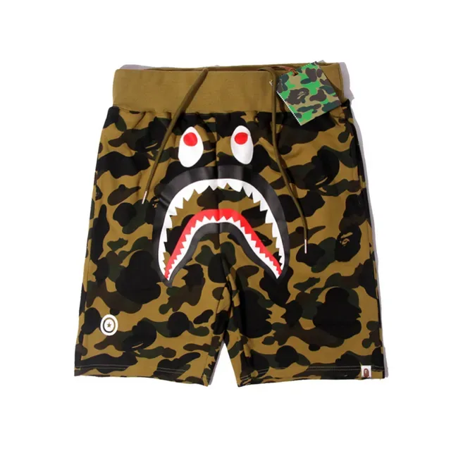 A Bathing Ape Shark Blue Multicolor Camouflage Print Face Graphic Shorts 9