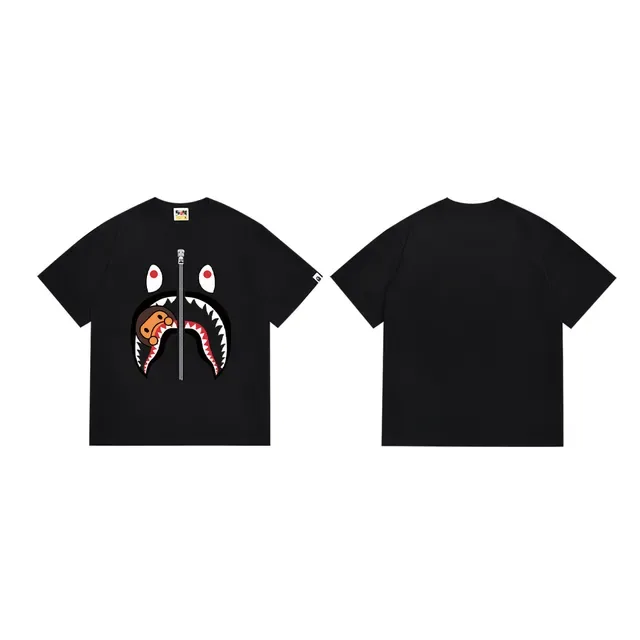 A Bathing Ape Shark Hoodie Black White Graphic-Print Zipper-Detail T-Shirt 3