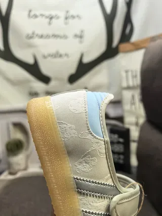 Adidas Beige Blue Laceless Mary Jane Strap Three-Stripe Side Panel Lifestyle Sneakers 3