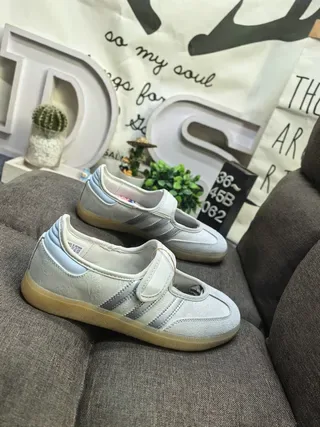 Adidas Beige Blue Laceless Mary Jane Strap Three-Stripe Side Panel Lifestyle Sneakers 9