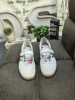 Adidas Beige Blue Laceless Mary Jane Strap Three-Stripe Side Panel Lifestyle Sneakers 10