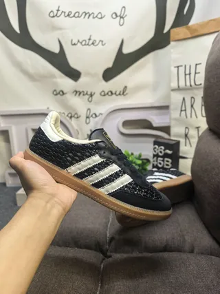 Adidas Beige Brown Woven Textile Upper Leather Overlays Lifestyle Sneakers 15
