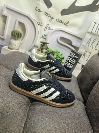 Adidas Beige Brown Woven Textile Upper Leather Overlays Lifestyle Sneakers 19