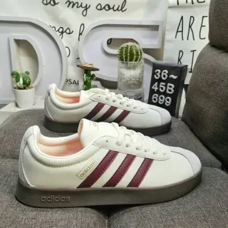 Adidas Beige Burgundy Low-Top Leather-Like Upper Lifestyle Sneakers
