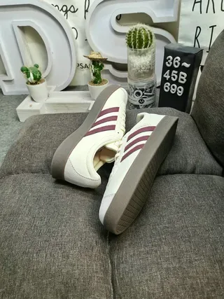 Adidas Beige Burgundy Low-Top Leather-Like Upper Lifestyle Sneakers 6