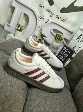 Adidas Beige Burgundy Low-Top Leather-Like Upper Lifestyle Sneakers 9