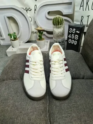 Adidas Beige Burgundy Low-Top Leather-Like Upper Lifestyle Sneakers 10