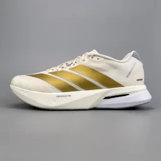 Adidas Beige Gold Engineered Mesh Upper Metallic Three Stripes Running Shoes