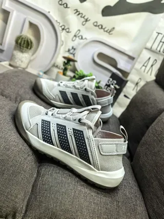 Adidas Beige Gray Mesh Upper Perforated Three Stripes Lifestyle Sneakers 7