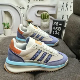 Adidas Beige Purple Retro Runner सिल्हूट बहुस्तरीय सूड और टेक्सटाइल ऊपरी जीवनशैली जूते
