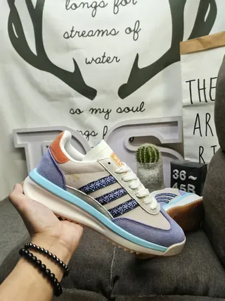 Adidas Beige Purple Retro Runner Silhouette Layered Suede And Textile Upper Lifestyle Sneakers 5
