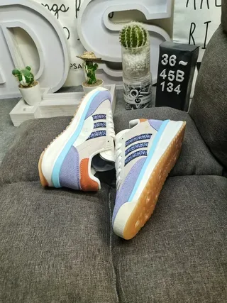 Adidas Beige Purple Retro Runner Silhouette Layered Suede And Textile Upper Lifestyle Sneakers 6