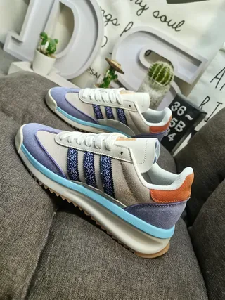 Adidas Beige Purple Retro Runner Silhouette Layered Suede And Textile Upper Lifestyle Sneakers 7