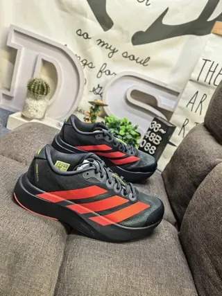 Adidas Black and Red Three-Stripe Lifestyle Sneakers 9