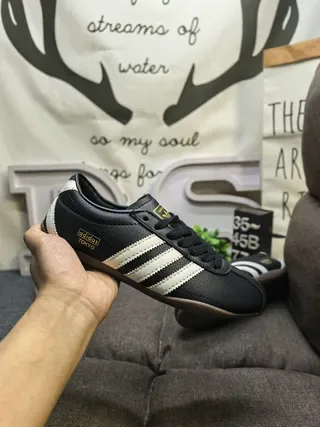 Adidas Black Beige Leather Upper Three Off-White Stripes Lifestyle Sneakers 5