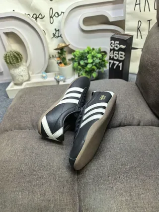 Adidas Black Beige Leather Upper Three Off-White Stripes Lifestyle Sneakers 6