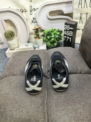 Adidas Black Beige Leather Upper Three Off-White Stripes Lifestyle Sneakers 8
