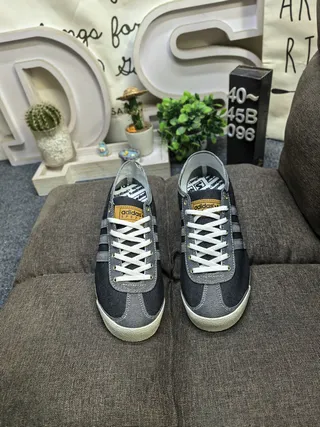 Adidas Black Gray Denim Upper Three-Stripe Side Panel Lifestyle Sneakers 10