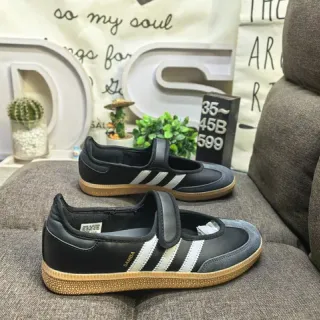 Adidas Black Gray Laceless Mary Jane Hook-and-Loop Strap Lifestyle Sneakers
