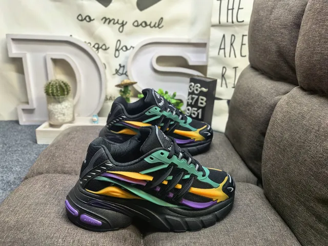Adidas Black Multicolor Multi-Layered Synthetic Cage Wave-Shaped Overlays Chunky Sneakers 1