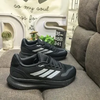 Adidas Black Silver Mesh Knit Upper Three-Stripe Side Branding Lifestyle Sneakers