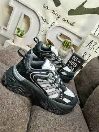 Adidas Black White Layered Sole Three-Stripe Side Panel Chunky Sneakers 9