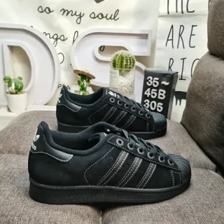 Adidas Black White Low-Top Suede Upper Lifestyle Sneakers