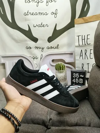 Adidas Black White Suede Upper Three-Stripe Side Panel Lifestyle Sneakers 5